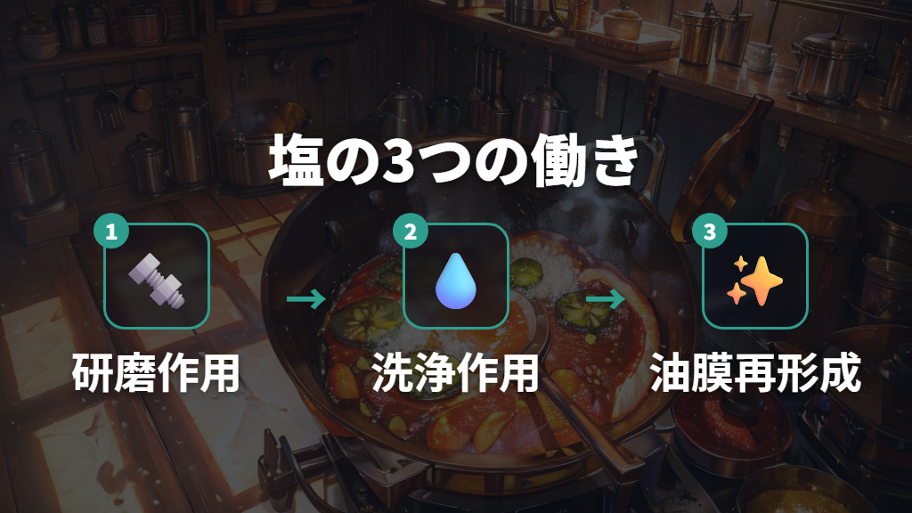 塩の研磨作用が焦げ付きの原因汚れを落とすメカニズム