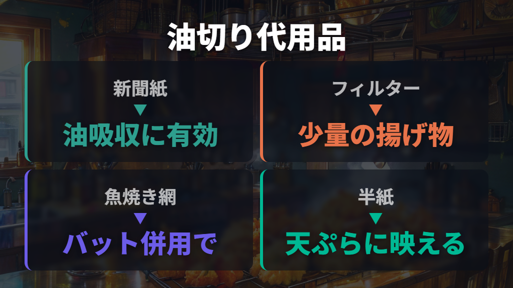 揚げ物の油切りに使えるキッチンペーパー代用品