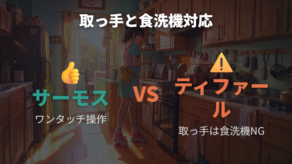 取っ手の着脱操作と食洗機対応の違い