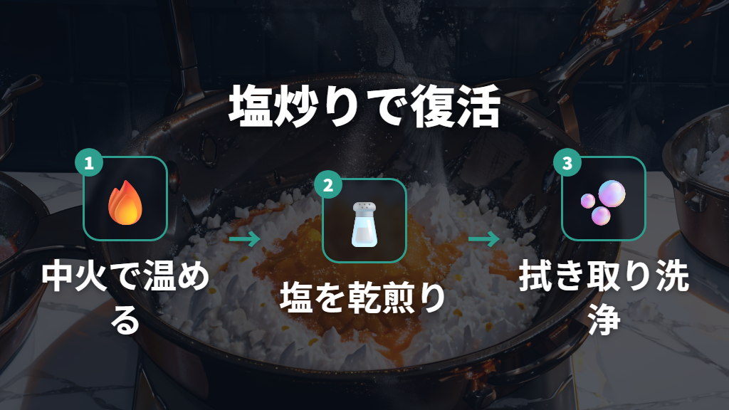 塩を使ってくっつくフライパンを復活させる手順と注意点