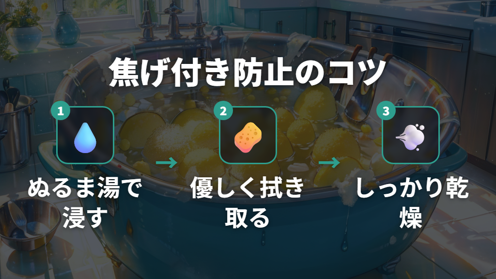 剥がれ進行時の焦げ付き防止と衛生管理