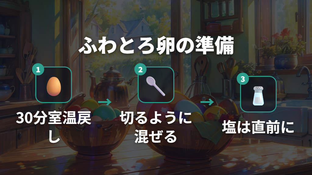 ふわとろ食感を生む。卵の下準備と混ぜ方のコツ