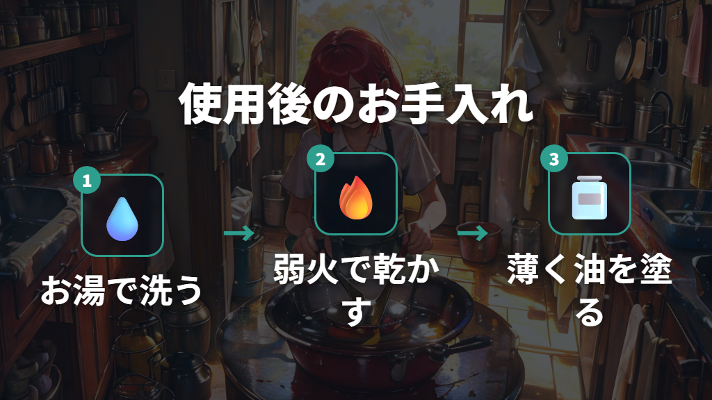 長く愛用するために。鉄フライパンの正しいお手入れ法