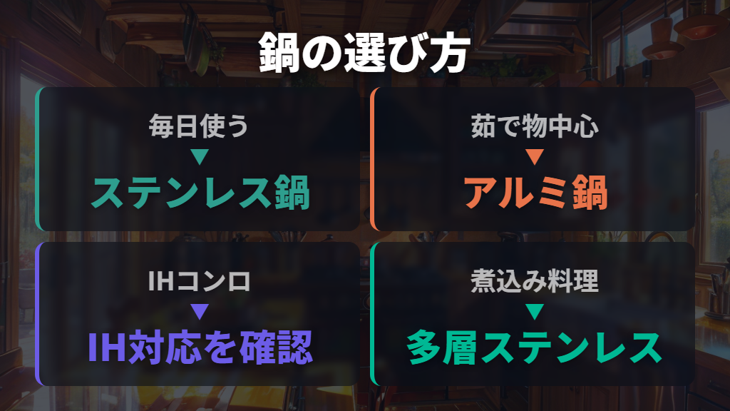 料理の頻度とコンロ環境に合わせた選び方