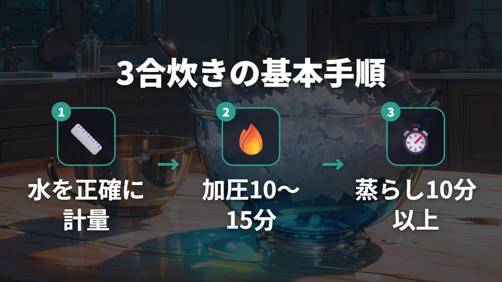 電気圧力鍋でご飯を3合炊く方法と水加減の目安