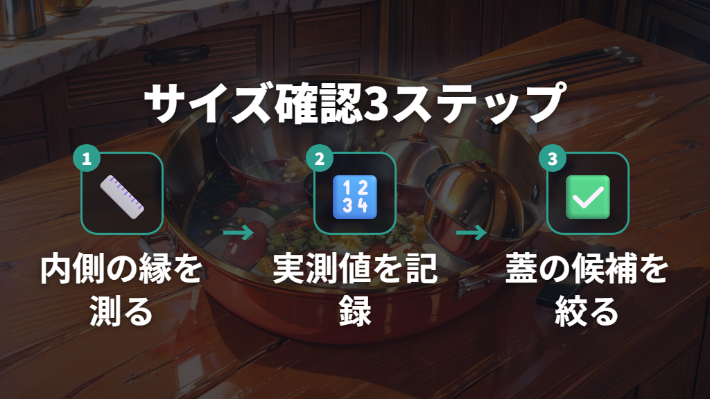 フライパンに合う蓋のサイズ確認は内径を測る