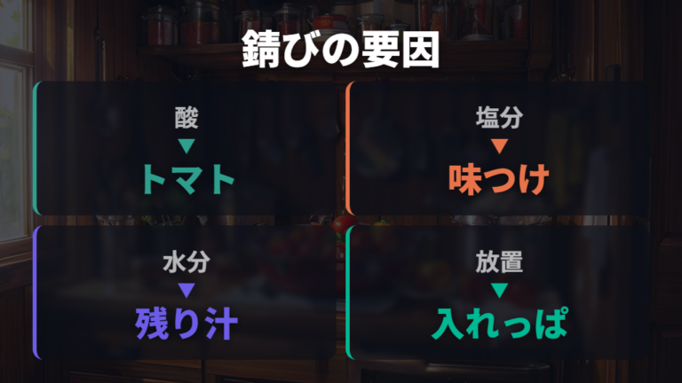 酸性料理で錆びる原因は水分と放置も重なる