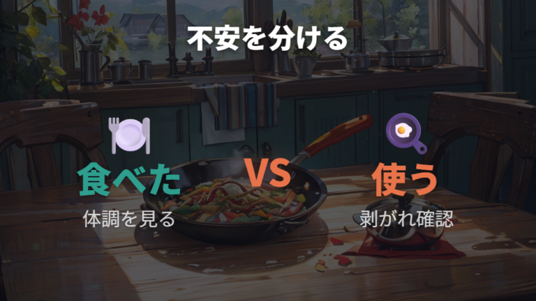 剥がれた加工の安全性は食べた不安と使い続ける不安を分ける