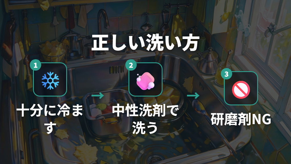 美観を保つ洗浄と研磨剤の回避手順