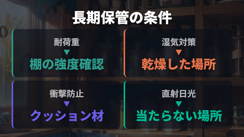 収納スペースの確認とホーロー容器の長期保管環境