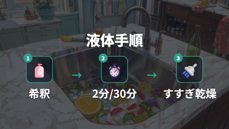 液体キッチンハイターの薄め方と浸け置き時間を守る