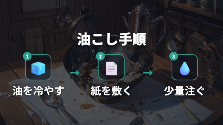 キッチンペーパーで油をこす手順を順番に確認する