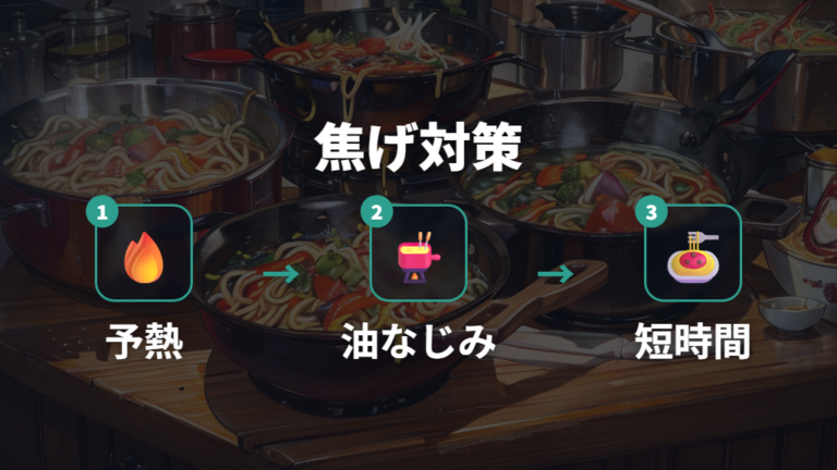 ナポリタンを焦がさない焼き方は予熱と火加減を分ける