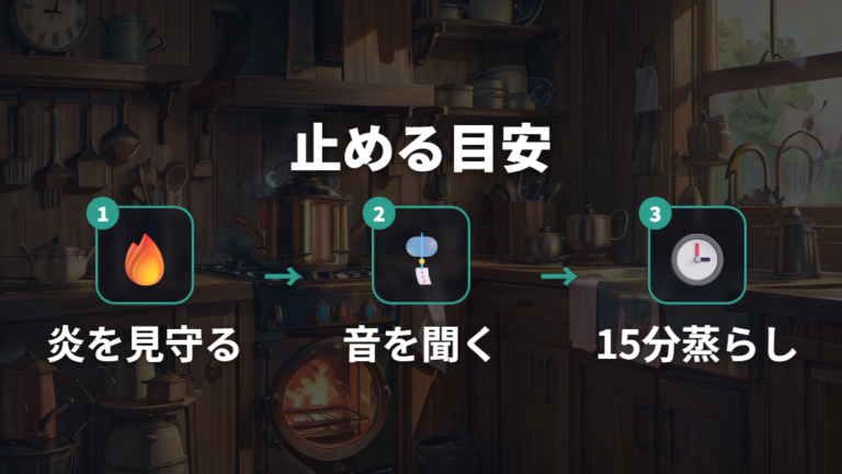 火加減と止めるタイミングはホイッスル基準で合わせる