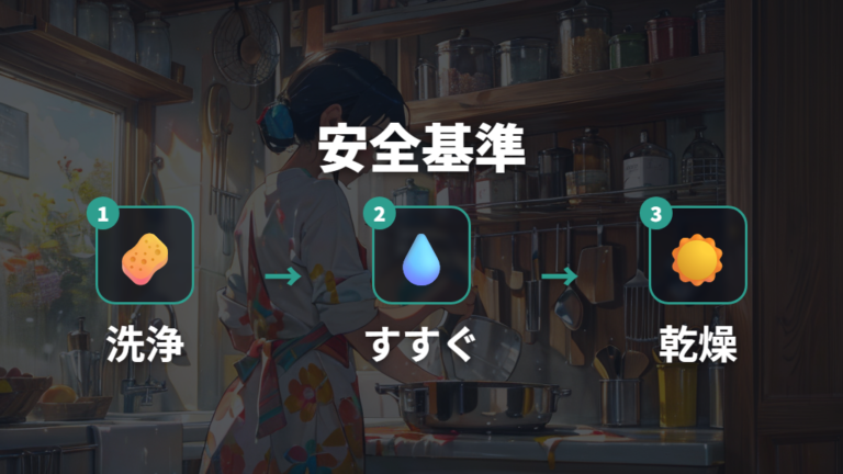 食品まわりで使う際の安全な手順はすすぎと乾燥まで含める