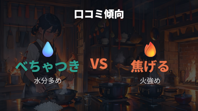レビューを読むと、水量や火力に触れる声が目につく