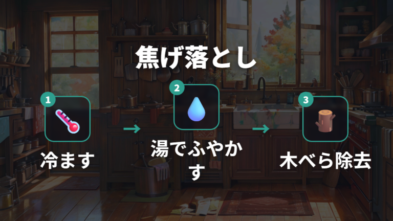 焦げやにおいの落とし方は冷ましてふやかすのが基本