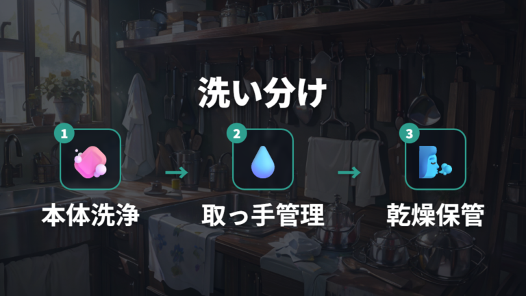 洗いやすさで後悔する点は本体と取っ手で分けて見る