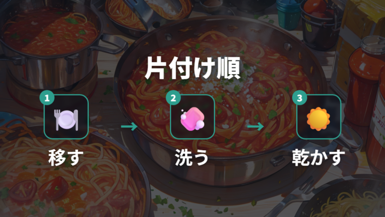 トマトソースパスタの注意点を守った片付け順