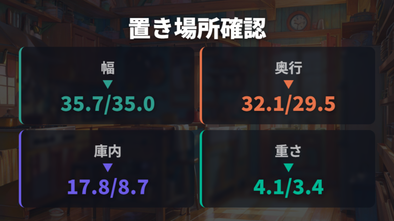 本体サイズと庫内の使いやすさは置き場所から逆算する