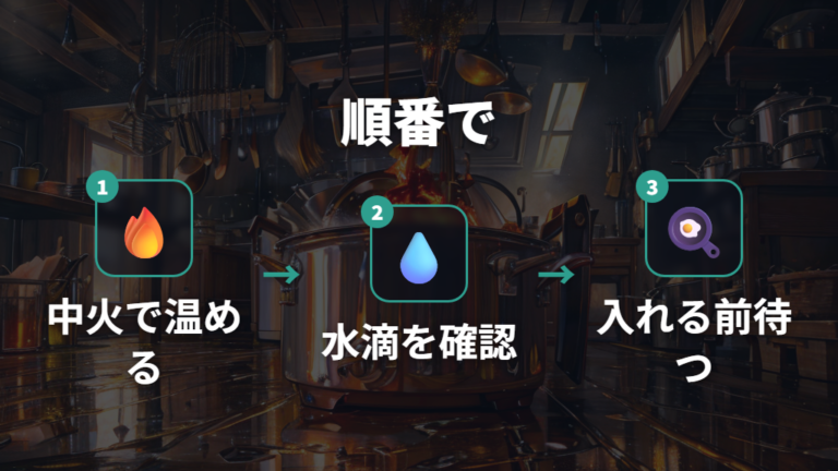 くっつかない予熱と油の使い方を順番で整える