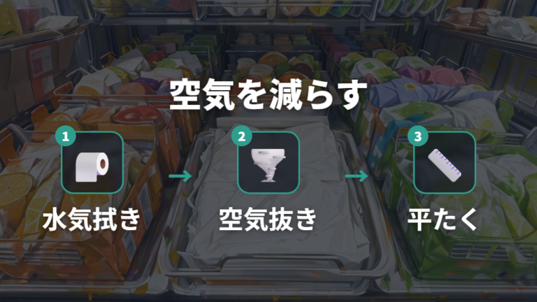 保存袋で作る冷凍鍋セットは水気と空気を減らす