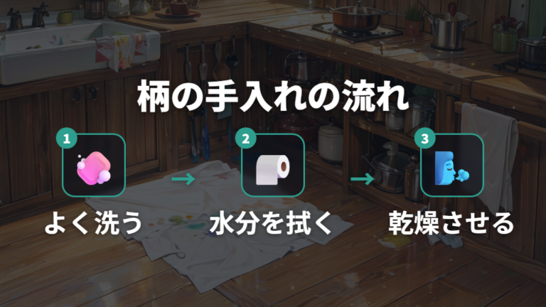 柄を清潔に保つ手入れ方法は水分を残さないこと