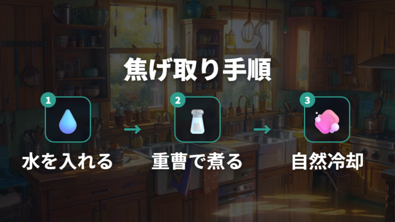 焦げを落とす正しい洗い方は水と重曹でふやかしてから進める