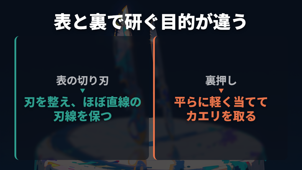 片刃の薄刃包丁は、表と裏で研ぐ目的が違う