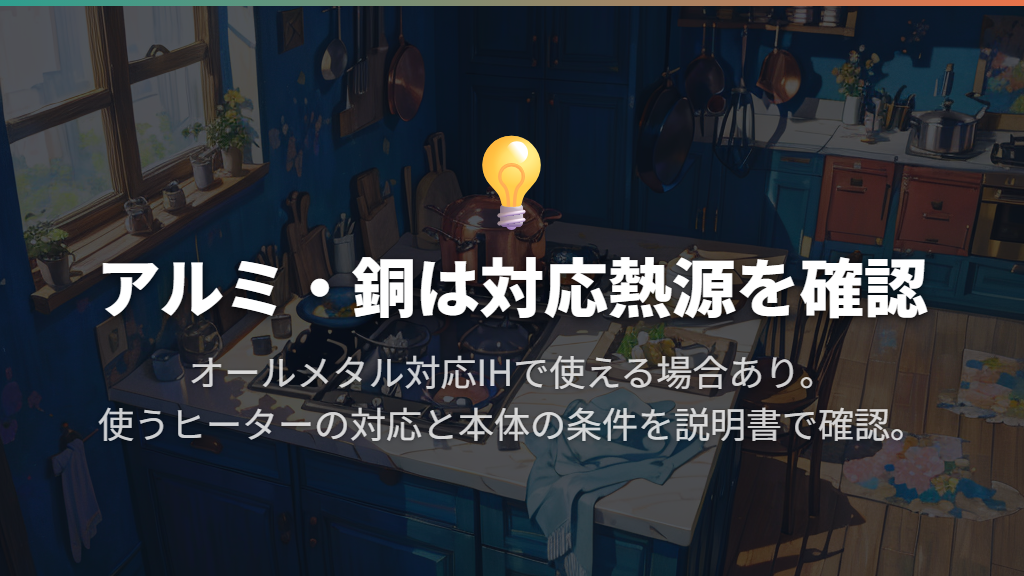 アルミ・銅はオールメタル対応IHで使える場合がある