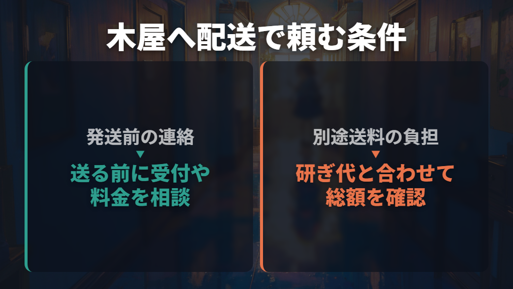 配送は発送前に連絡|研ぎ代とは別に送料が必要