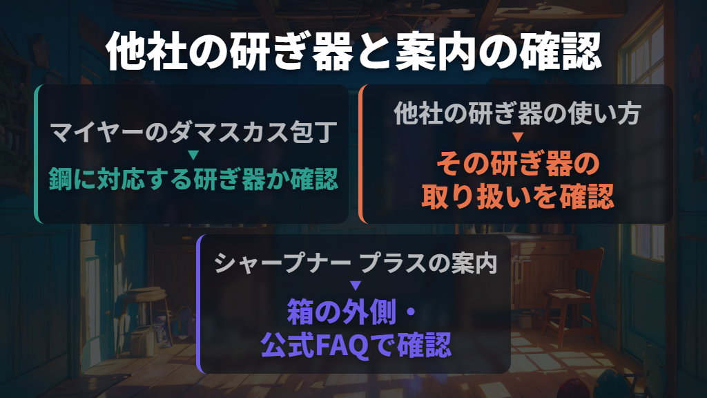 マイヤーの包丁は他社の研ぎ器でも研げる?説明書はどこ?