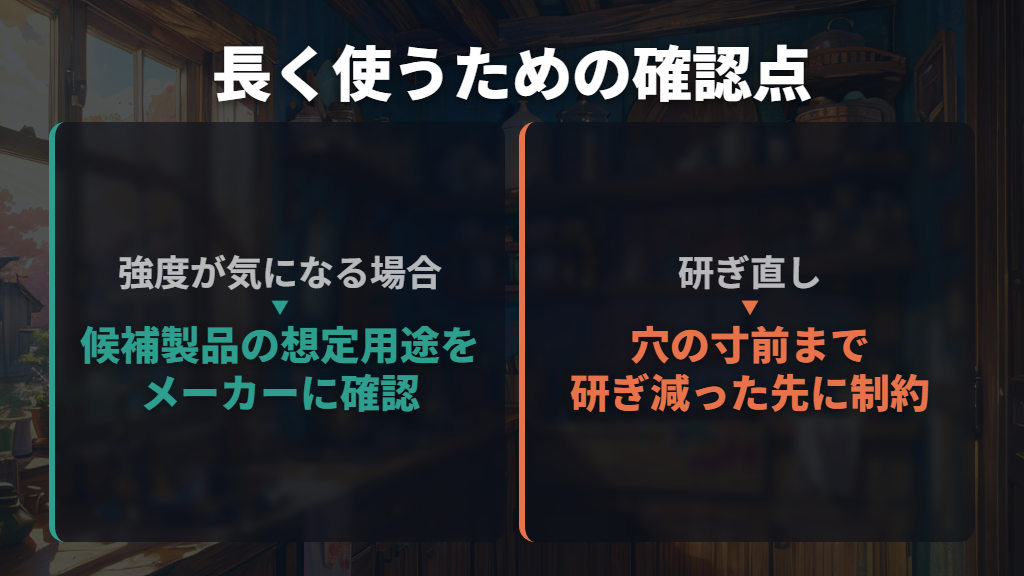 強度と研ぎ直しは、長く使う前提で確認する