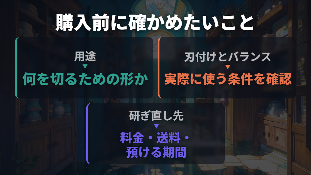 購入前は用途・刃付け・研ぎ直し先まで確かめる