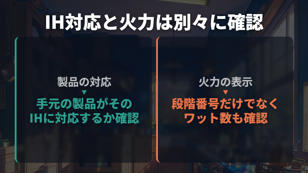 IHでは対応製品と火力を分けて確認する